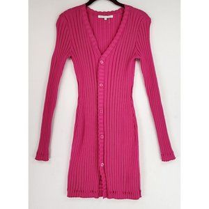 Endless Rose Dress Womens Small Pink Rulffe V Neck Ribbed Button Down Knit Mini